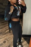 Women's Fashion Casual Print Hooded Two Piece Pants Set
