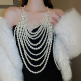 Women Layered Pearl Camisole Halter Neck Chic Elegant Strapless Top