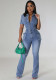Women Washed Short Sleeve Denim Jumpsuit