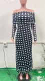 Women Spring Summer Mesh Polka Dot Off Shoulder Dress