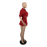 Women's Spring And Summer Cargo Style Short-Sleeved Shirt Mini Skirt Two-Piece Set