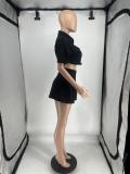 Women's Spring And Summer Cargo Style Short-Sleeved Shirt Mini Skirt Two-Piece Set
