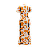 Women Stand Collar Printed Chic Button Slit Maxi Dress
