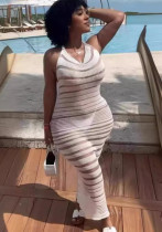 Spring Women Clothing Halter Neck Backless Sexy knitting Beach Suspender Maxi Dress