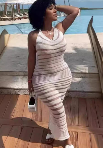 Spring Women Clothing Halter Neck Backless Sexy knitting Beach Suspender Maxi Dress