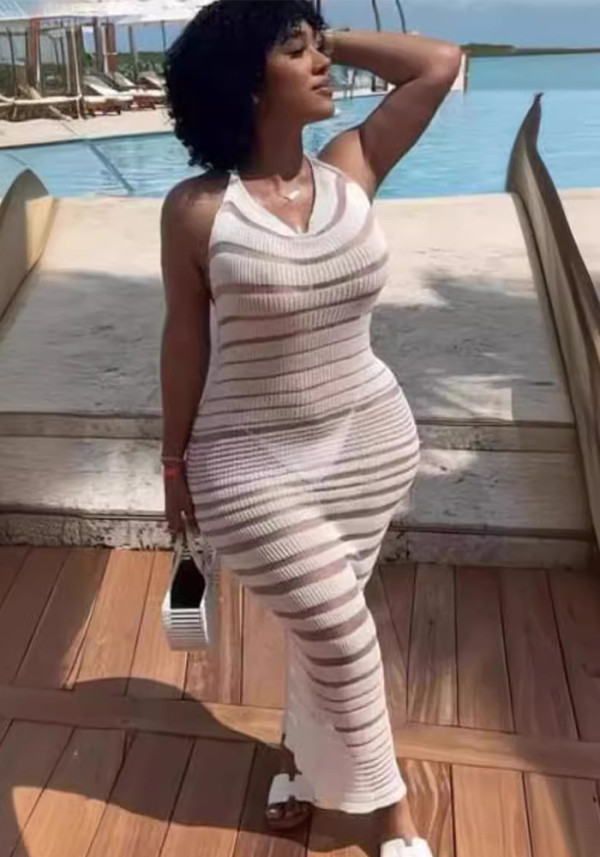Spring Women Clothing Halter Neck Backless Sexy knitting Beach Suspender Maxi Dress