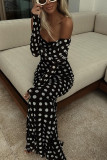 Women Spring Summer Mesh Polka Dot Off Shoulder Dress