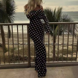 Women Spring Summer Mesh Polka Dot Off Shoulder Dress