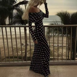 Women Spring Summer Mesh Polka Dot Off Shoulder Dress