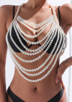 Women Layered Pearl Camisole Halter Neck Chic Elegant Strapless Top