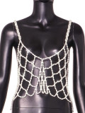 Women Summer Beach Sexy Pearl Suspender Hollow Bikini Top