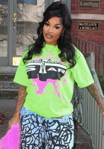 Women Spring Print Round Neck Short Sleeve Loose Casual T-Shirt