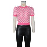 Women Spring/Summer knitting Heart Print Short Sleeve T-Shirt