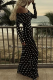 Women Spring Summer Mesh Polka Dot Off Shoulder Dress