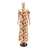 Women Stand Collar Printed Chic Button Slit Maxi Dress