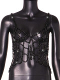 Women Summer Beach Sexy Pearl Suspender Hollow Bikini Top