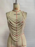 Women Layered Pearl Camisole Halter Neck Chic Elegant Strapless Top