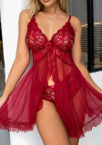 Women Lace See-Through mesh suspender sexy lingerie two-piece set