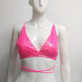 Women Summer Sexy Hot Backless Lace-Up Sequin Bikini Top