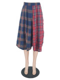 Women Casual Sexy Slit Plaid Skirt