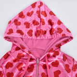 Women Sexy Hooded Printed Zipper Crop Top and Pants Two-piece Set