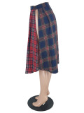 Women Casual Sexy Slit Plaid Skirt