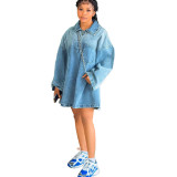 Spring Summer Women's Fashion Turndown Collar Loose Fashion Denim Dress