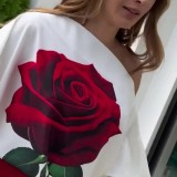 Spring Women's Casual Loose Rose Top High Waist Pants Two Piece Set