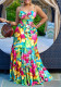 Summer Women's Sexy Strap Printed Sleeveless Low Back Long Dress