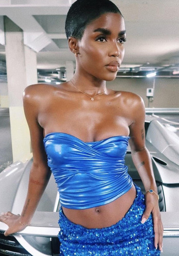 Summer Women's Sexy Slim Fit Lace-Up Strapless Top