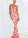 Women strappy printed mesh sexy dress