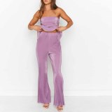Women Sexy Strapless Top and Casual Pants Two-piece Set