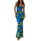 Women strappy printed mesh sexy dress