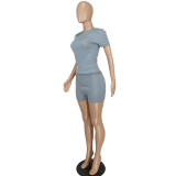 Women Sexy Solid Short Sleeve Top and Shorts Two-piece Set