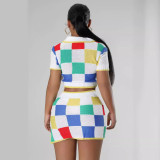 Women Contrast Color Top and Sexy Skirt Two-piece Set