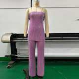 Women Sexy Strapless Top and Casual Pants Two-piece Set