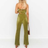 Women Sexy Strapless Top and Casual Pants Two-piece Set