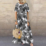 Plus Size Women Summer Short Sleeve Printed Maxi Dress