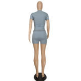 Women Sexy Solid Short Sleeve Top and Shorts Two-piece Set
