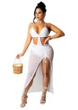 Women Sexy Suspender Crop Top and Slit Skirt Two-piece Set