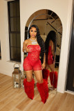 Women Sexy Lace Mesh Strapless Jumpsuit