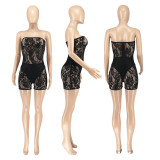 Women Sexy Lace Mesh Strapless Jumpsuit