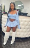 Women's Solid Printed Shirt Vest Skirt Three-Piece Set