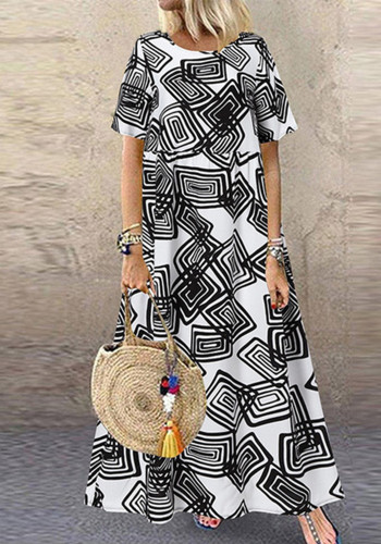 Plus Size Women Summer Short Sleeve Printed Maxi Dress