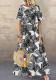 Plus Size Women Summer Short Sleeve Printed Maxi Dress