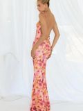 Women strappy printed mesh sexy dress