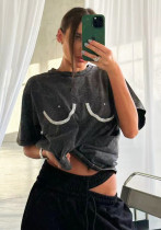 Spring And Summer Women Beaded Round Neck Pullover Short-Sleeved T-Shirt Outdoor Wear Spring And Summer Women Beaded Round Neck Pullover Short-Sleeved T-Shirt Outdoor Wear