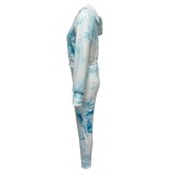 Stylish Casual Printed Sexy Long Sleeve Top And Pants Two Piece Set