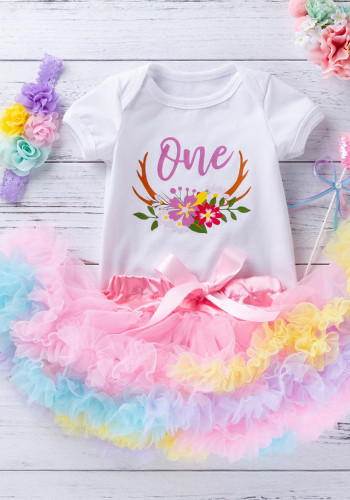 Summer Sweet And Cute Baby Girl Birthday Wear Short-Sleeved Romper Princess Skirt Two Piece Set