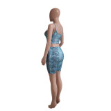 Spring Women's Fashion Casual Snakeskin Pattern Print Two Piece Shorts Set
